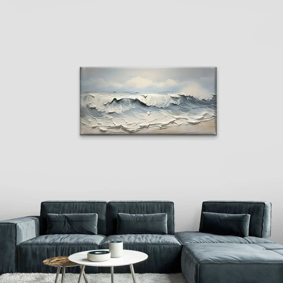 Waves Beach Abstract Wall Art Canvas Office Home Room Framed 120x60cm
