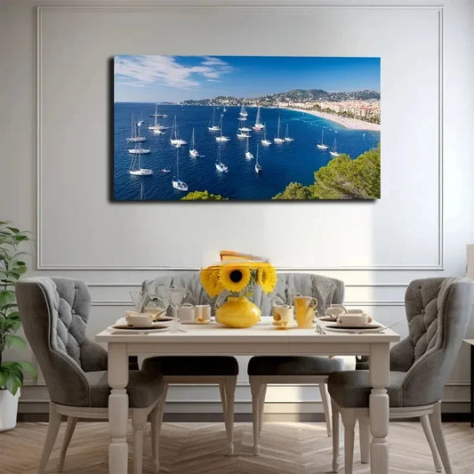 Mediterranean Sailboats Wall Art Canvas Office Home Room Framed 120x60cm