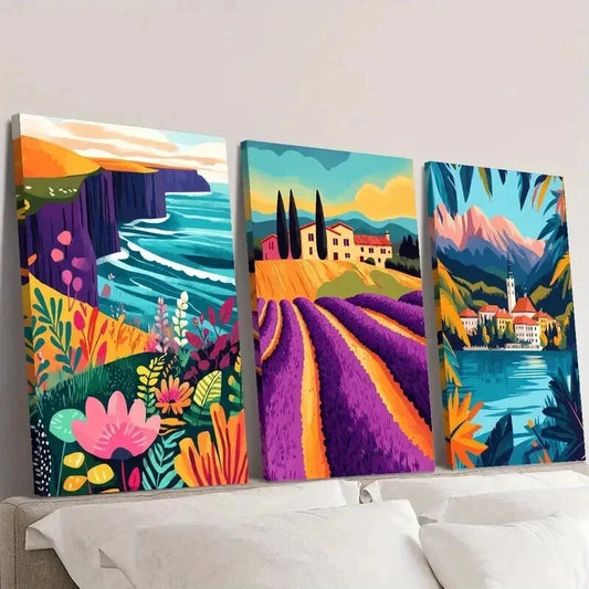 3pcs Ocean Mountains Coast Flowers and Plants Wall Art Set Canvas Framed 40x60cm - High Quality Print 100% Australian Made Wall Canvas Ready to Hang