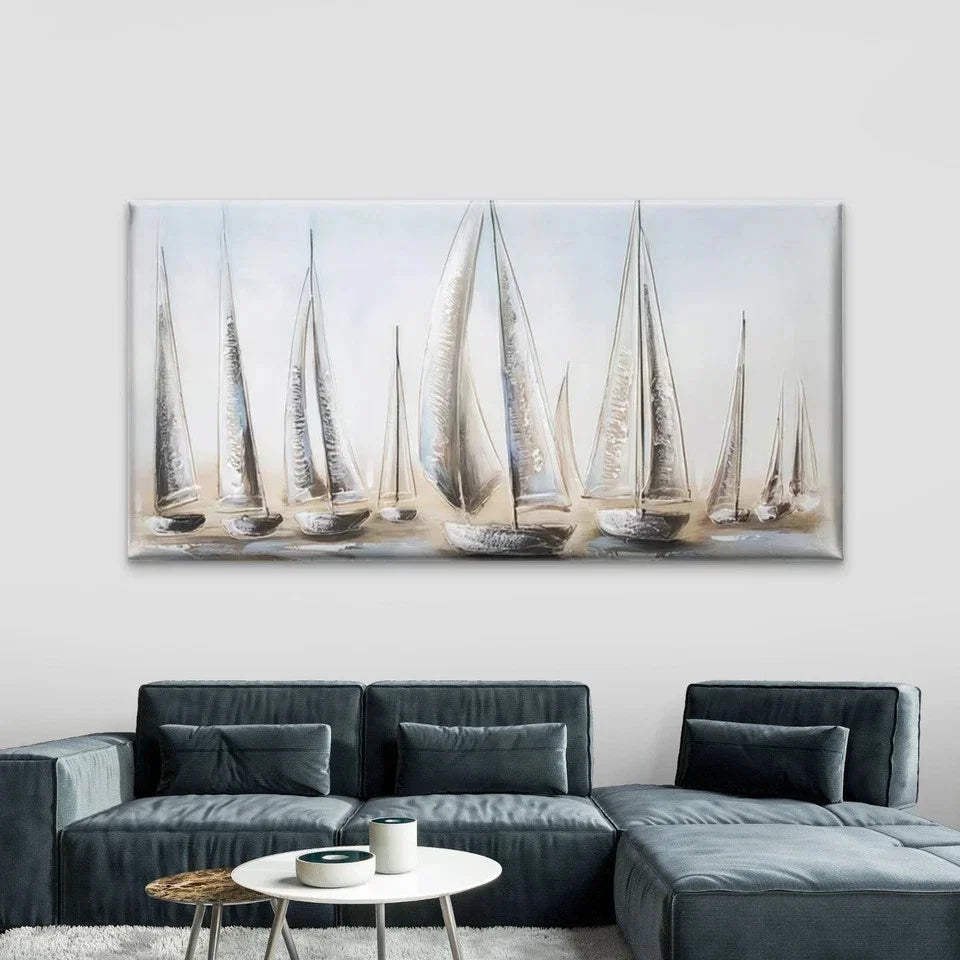 Nautical Sailing Boats on Sea Wall Art Canvas Office Home Room Framed 80x45cm