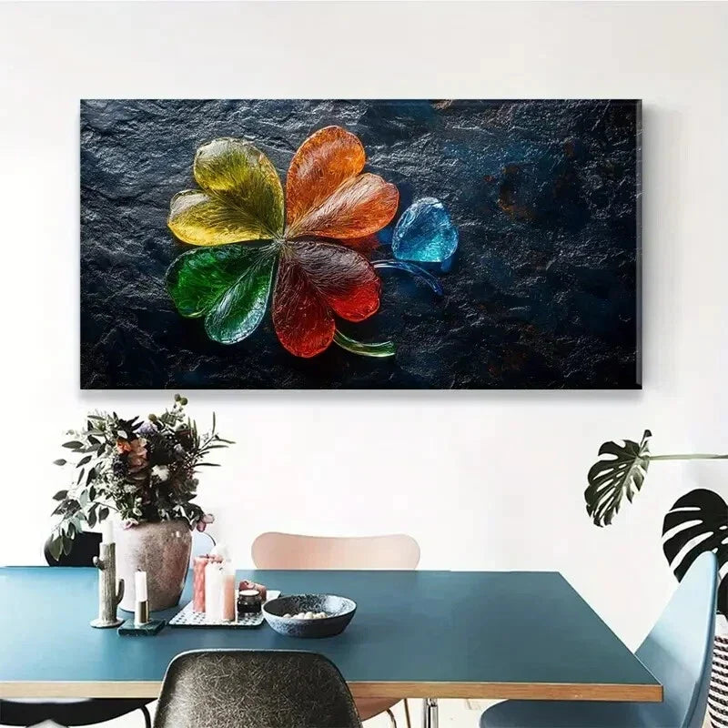 Leaves Vibrant Minimalist Deco Wall Art Canvas Office Home Room Framed 80x45cm