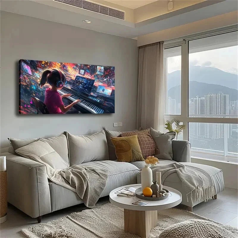 Abstract Style Musical Girl Wall Art Canvas Office Home Room Framed 120x60cm