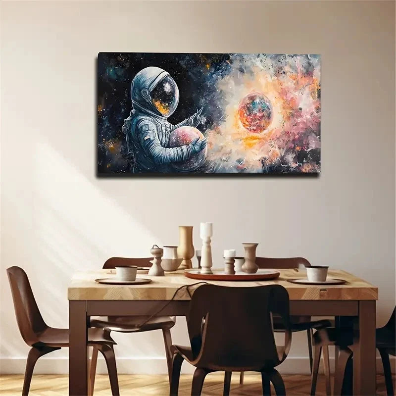 Vibrant Galaxy Astronaut Space Wall Art Canvas Office Home Room Framed 120x60cm