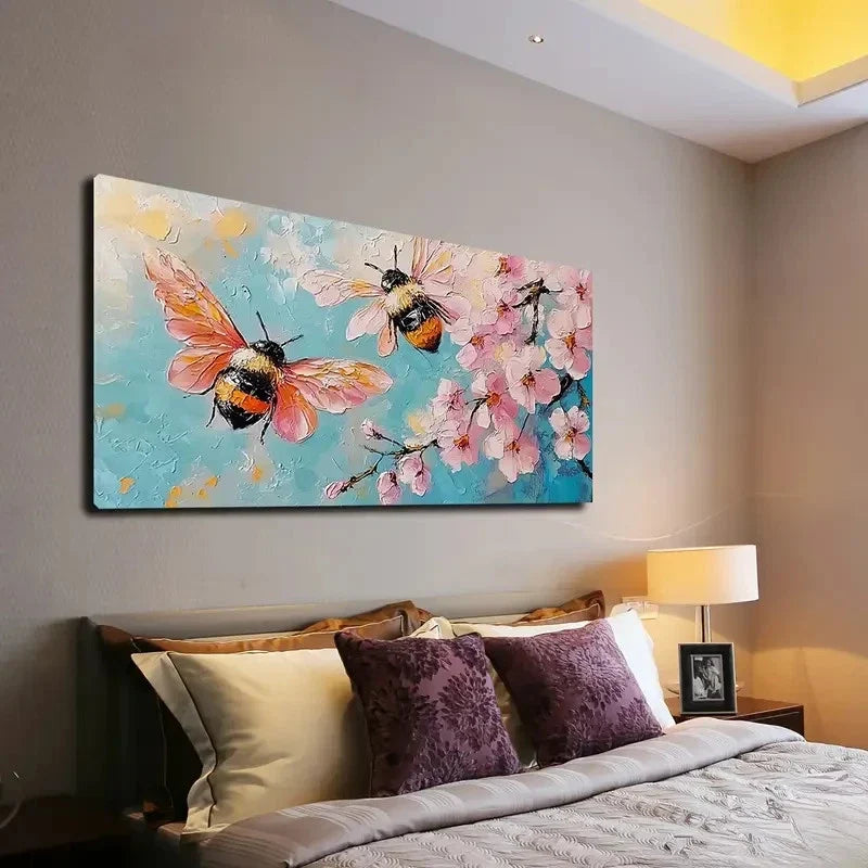 Featuring Two Bees Wall Art canvas office home room framed 120x60cm