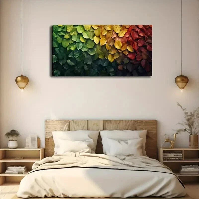 Multicolor Gradient Leave Wall Art Canvas Office Home Room Framed 80x45cm