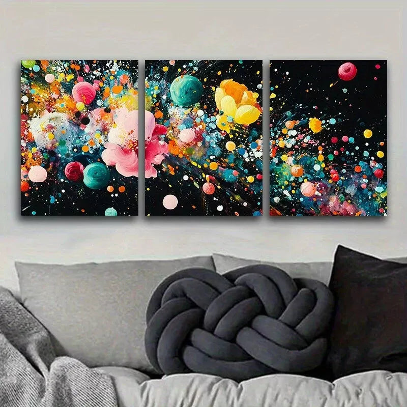 3pcss Modern Art Deco Colorful Explosion Design Wall Art Set Canvas Framed 40x60cm - High Quality Print 100% Australian Made Wall Canvas Ready to Hang