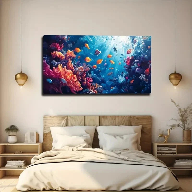 Vibrant Underwater World Deco Wall Art Canvas Office Home Room Framed 120x60cm