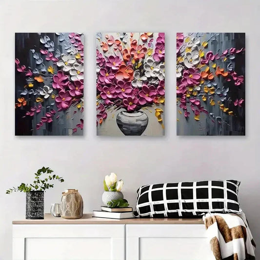3pcs Vibrant Pink, White & Yellow Palette Metal Print Ready to Hang Art