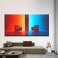 Minimalist Chair Red and Blue Wall Art Canvas Office Home Room Framed 80x45cm