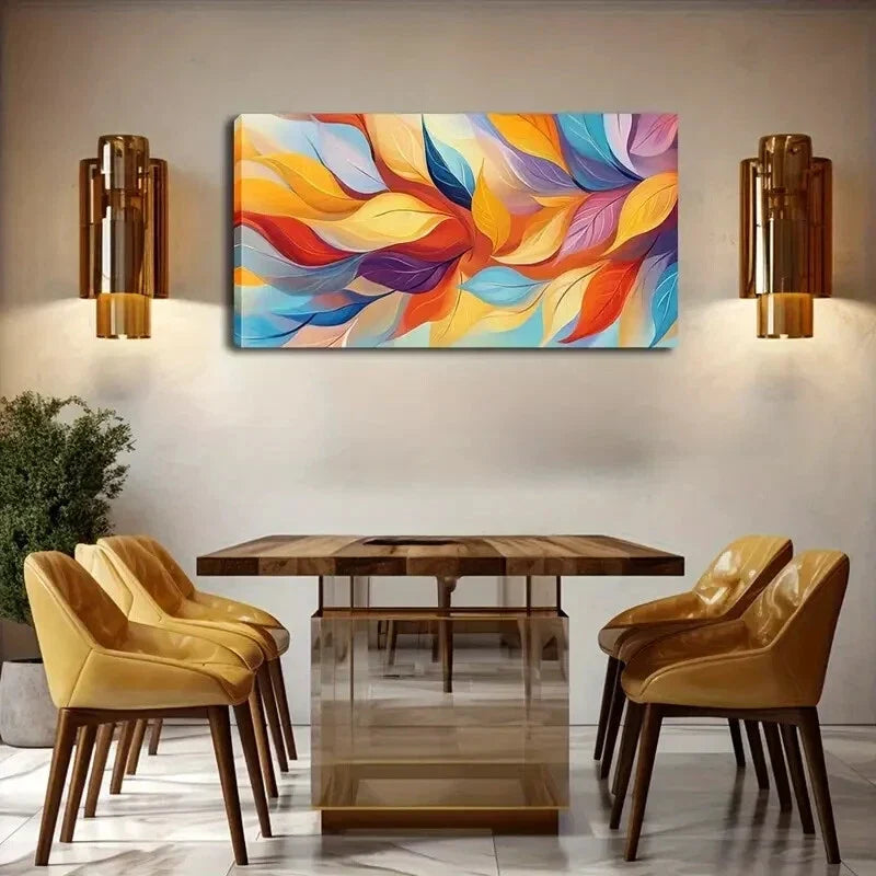Vibrant Abstract Leaf Design Wall Art Canvas Office Home Room Framed 120x60cm
