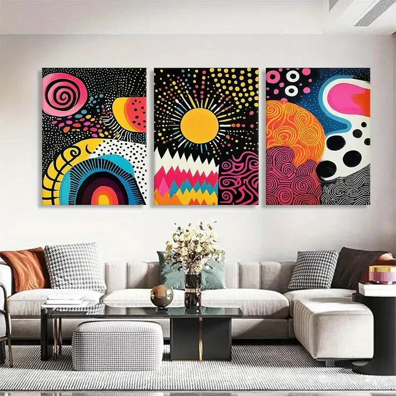 3pcs Abstract Colorful Geometric Pattern Perfect Wall Art Set Canvas Framed 40x60cm - High Quality Print 100% Australian Made Wall Canvas Ready to Hang