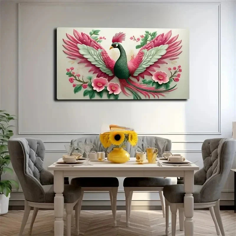 Elegant Phoenix Bird Green Wall Art Canvas Office Home Room Framed 120x60cm