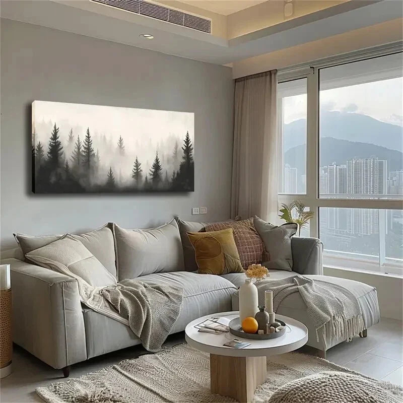 Majestic Pine Forest Misty Wall Art Canvas Office Home Room Framed 120x60cm