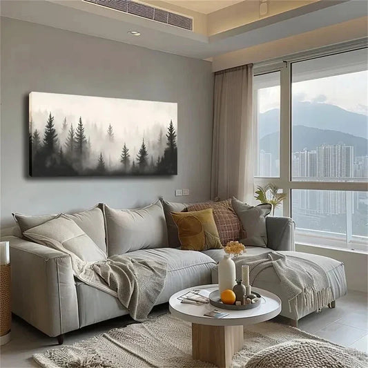 Majestic Pine Forest Misty Wall Art Canvas Office Home Room Framed 120x60cm
