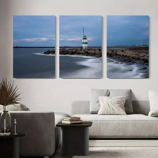 3pcs Lighthouse Seascape Tranquil Coastal Metal Print Ready to Hang Art