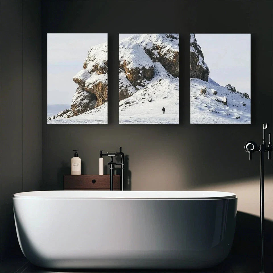 3pcs Men Under Snow Capped Mountains Metal Print Ready to Hang Art