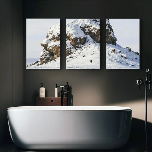 3pcs Men Under Snow Capped Mountains Metal Print Ready to Hang Art