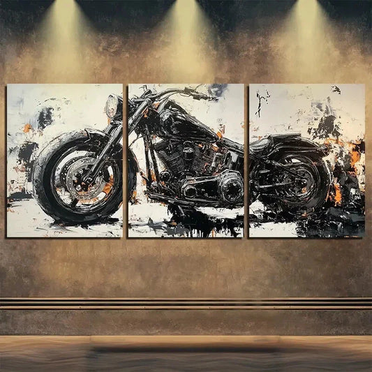 3pcs Retro Motorcycle Black Darkness Perfect Wall Art Set Canvas Framed 40x60cm - High Quality Print 100% Australian Made Wall Canvas Ready to Hang