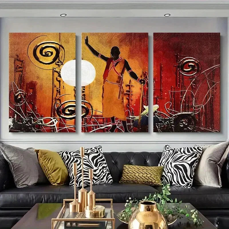 3pcs Cultural Dance, Bold Geometric Elements Metal Print Ready to Hang Art