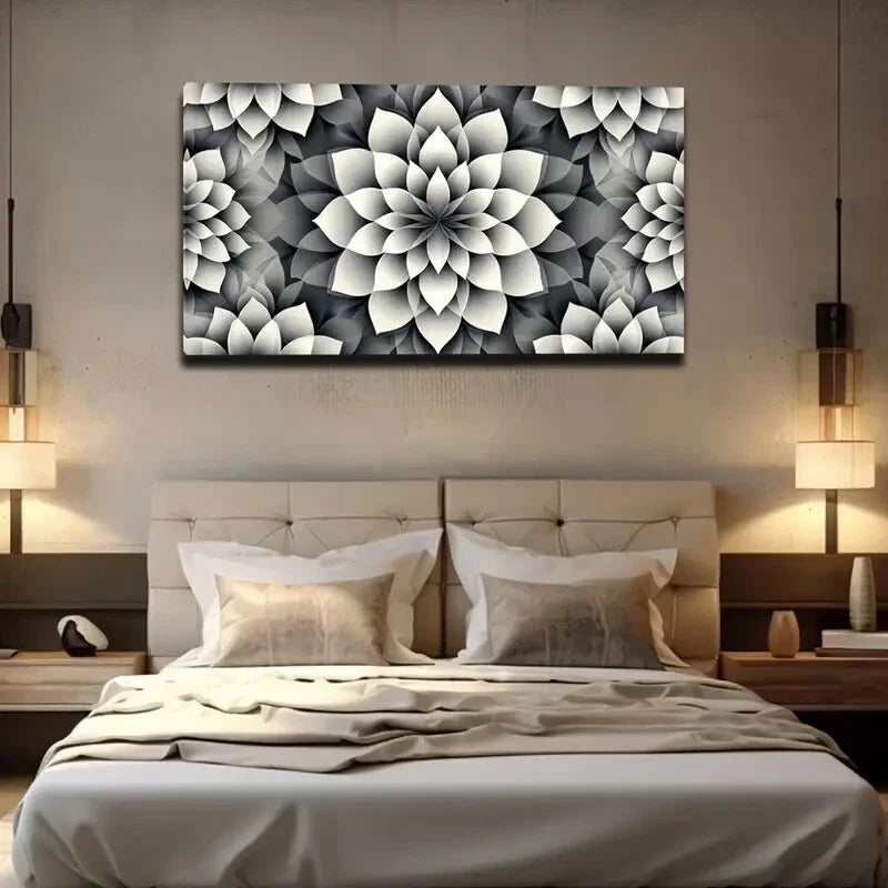Black and White Abstract Flower Wall Art Canvas Office Home Room Framed 120x60cm