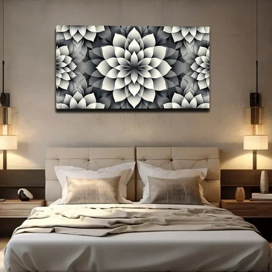 Black and White Abstract Flower Wall Art Canvas Office Home Room Framed 120x60cm