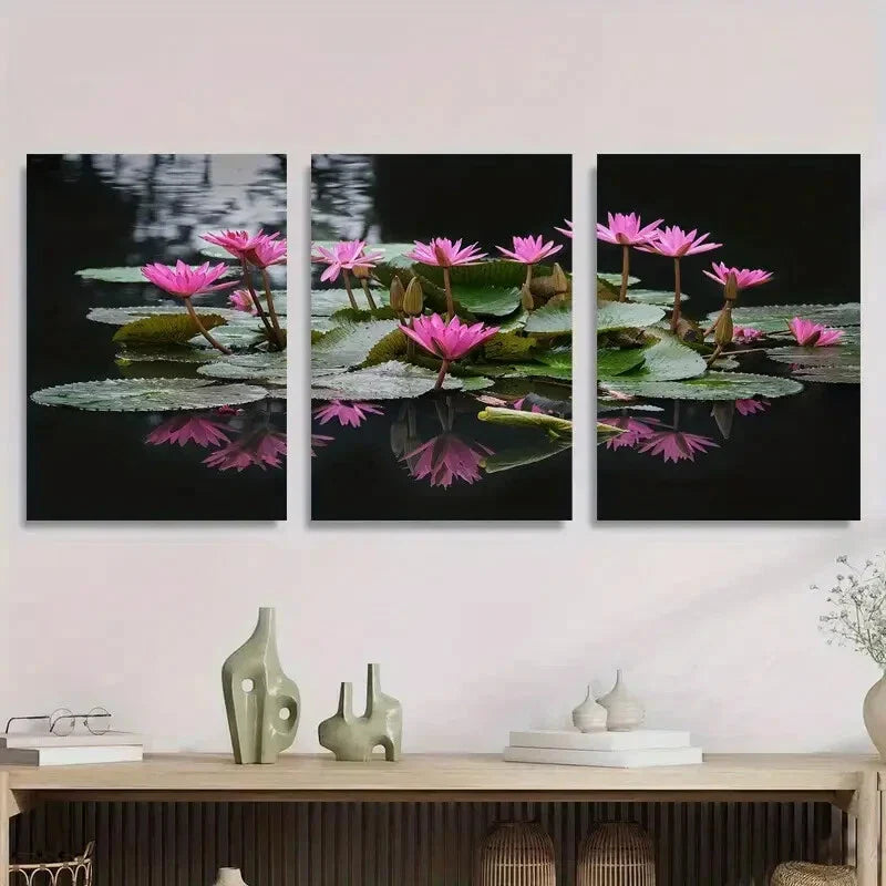 3pcs Abstract for Lotus Flower Nature Metal Print Ready to Hang Art