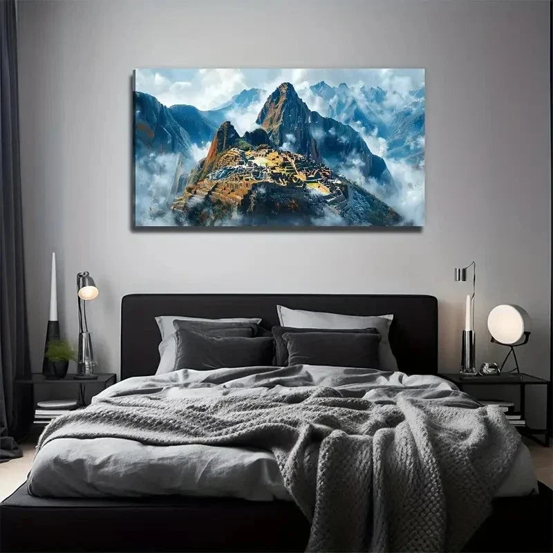 Modern Minimalist Mountain Ruin Wall Art Canvas Office Home Room Framed 80x45cm