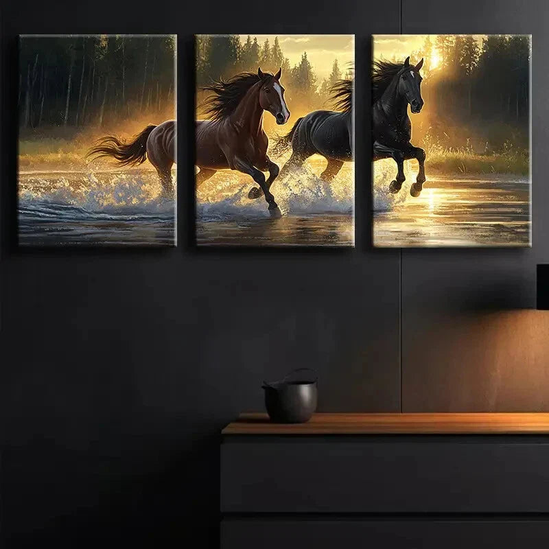 3pcs Sunset Horses Shine Forest Perfect Fear Wall Art Set Canvas Framed 40x60cm - High Quality Print 100% Australian Made Wall Canvas Ready to Hang