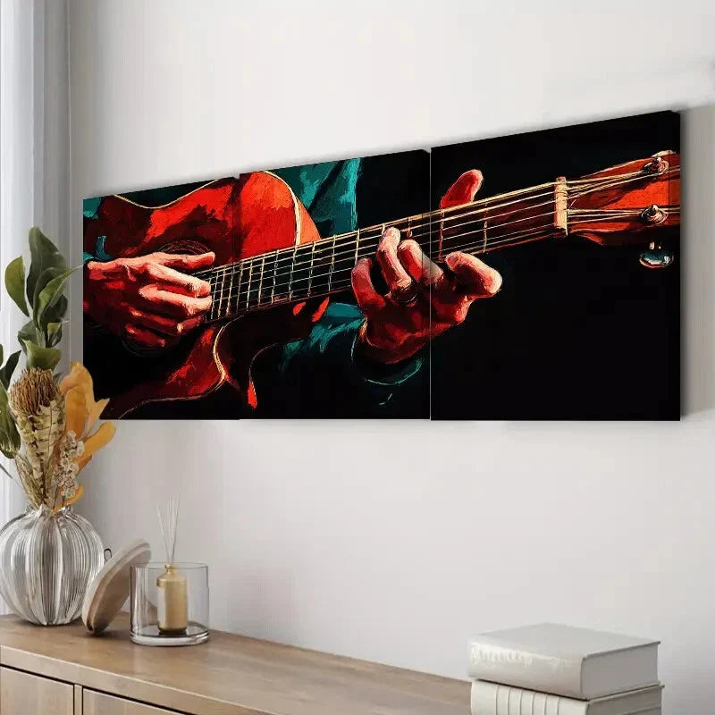 3pcs Guitar Playing Design Dark Modern Perfect Wall Art Set Canvas Framed 40x60cm - High Quality Print 100% Australian Made Wall Canvas Ready to Hang