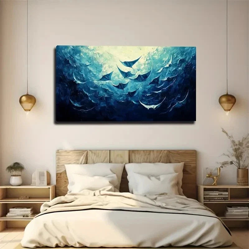 Devil Fish In The Ocean Wall Art Canvas Office Home Room Framed 120x60cm