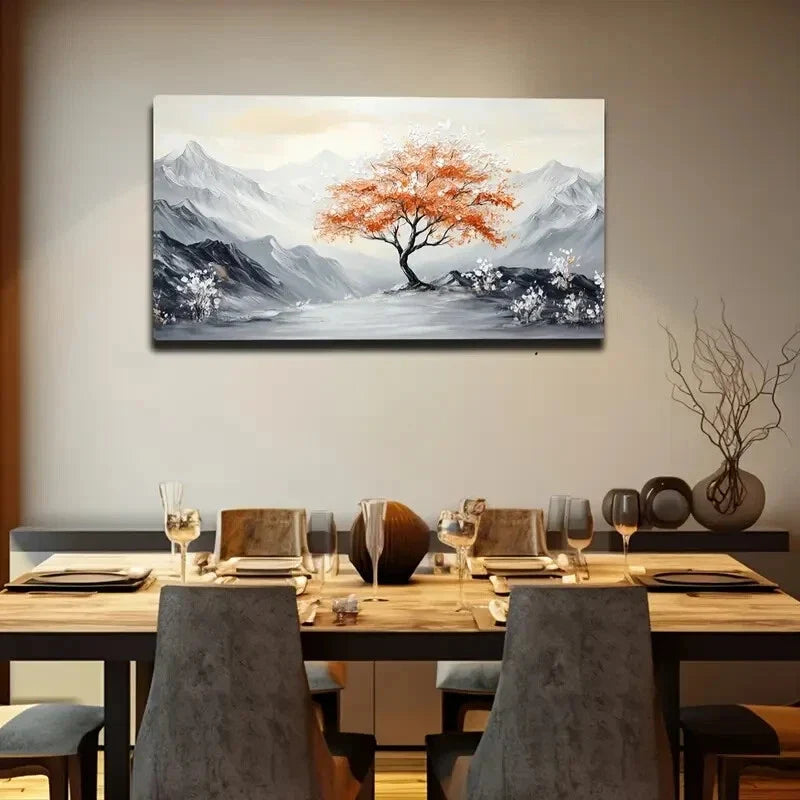 Red Tree In Monochrome Forest Wall Art Canvas Office Home Room Framed 120x60cm