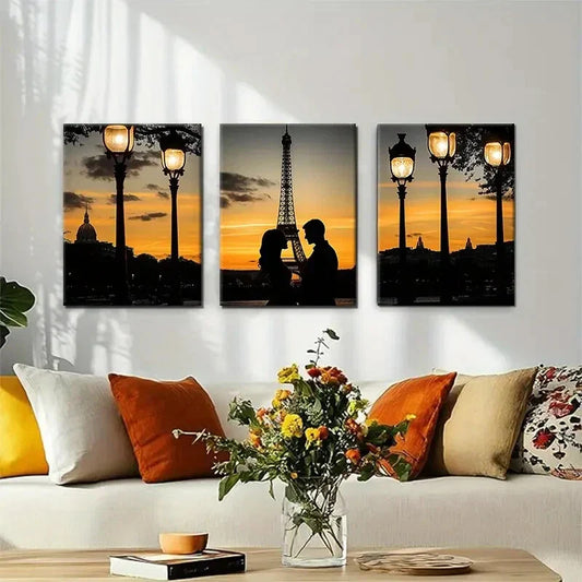 3pcs Romantic Paris Sunset Love Nature Perfect Wall Art Set Canvas Framed 40x60cm - High Quality Print 100% Australian Made Wall Canvas Ready to Hang
