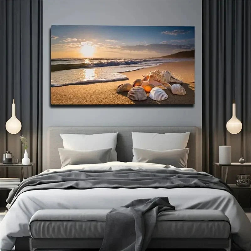 Conch And Shell Wall Art Canvas Office Home Room Framed 120x60cm
