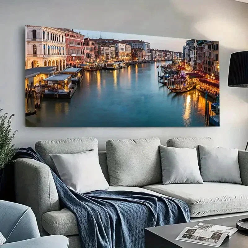 Gondolas and Reflective Boat Wall Art Canvas Office Home Room Framed 120x60cm