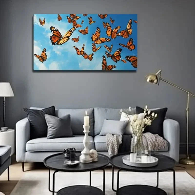 Sky Brown Butterfly Decor Wall Art Canvas Office Home Room Framed 120x60cm