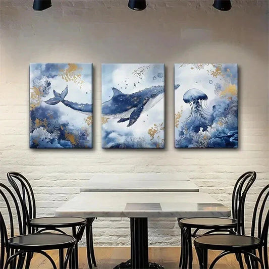 3pcs Mystical Ocean Life Coastal Perfect Wall Art Set Canvas Framed 40x60cm - High Quality Print 100% Australian Made Wall Canvas Ready to Hang