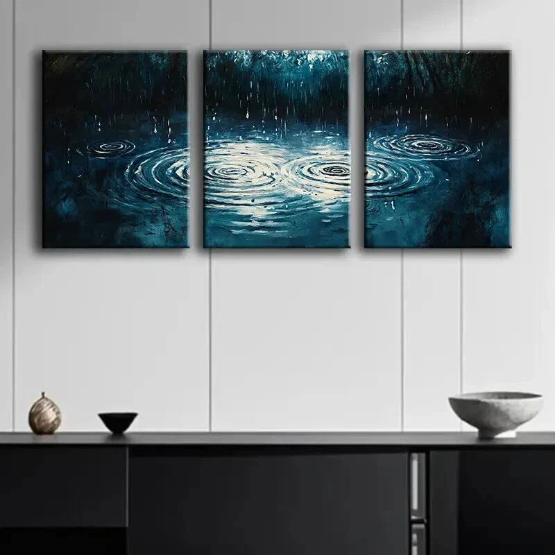 3pcs Raindrops on Water Nature Dark Perfect Wall Art Set Canvas Framed 40x60cm - High Quality Print 100% Australian Made Wall Canvas Ready to Hang