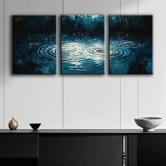 3pcs Raindrops on Water Nature Dark Perfect Wall Art Set Canvas Framed 40x60cm - High Quality Print 100% Australian Made Wall Canvas Ready to Hang