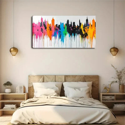 Abstract City Cluster Portrait Wall Art Canvas Office Home Room Framed 80x45cm