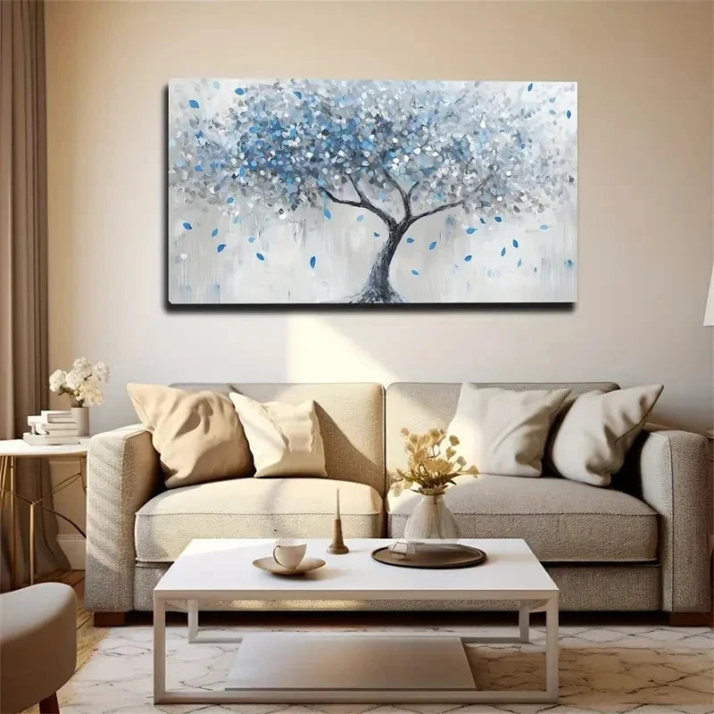 Blue And White Trees Suitable Wall Art Canvas Office Home Room Framed 120x60cm