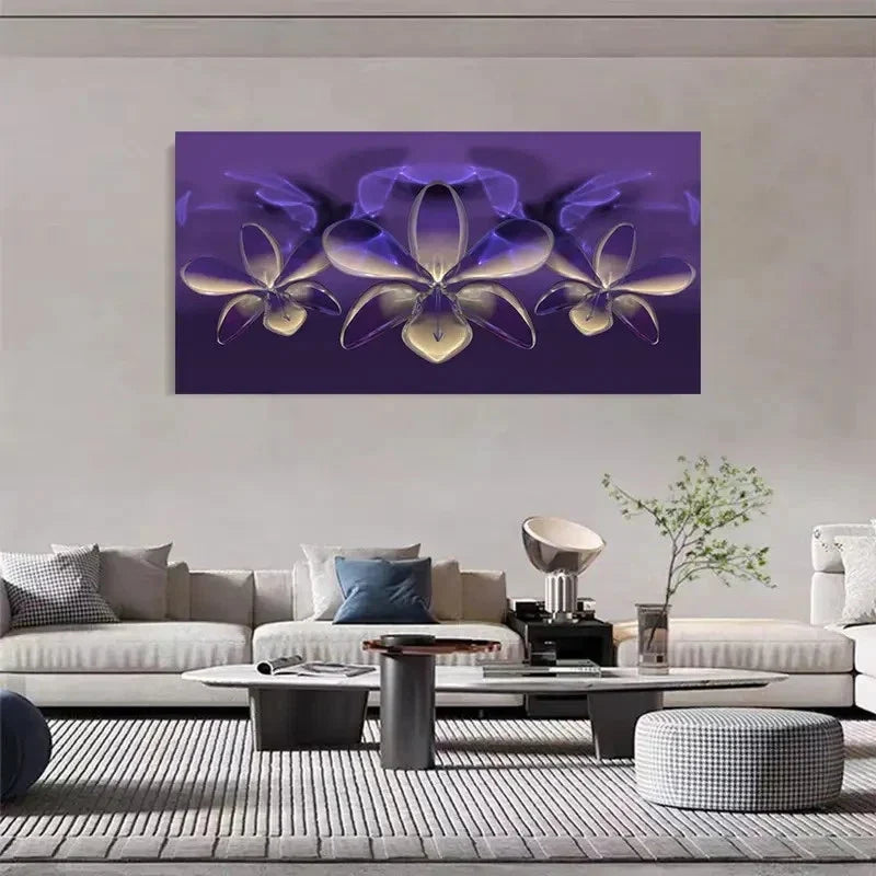 Fantasy Purple Floral Abstract Wall Art Canvas Office Home Room Framed 120x60cm