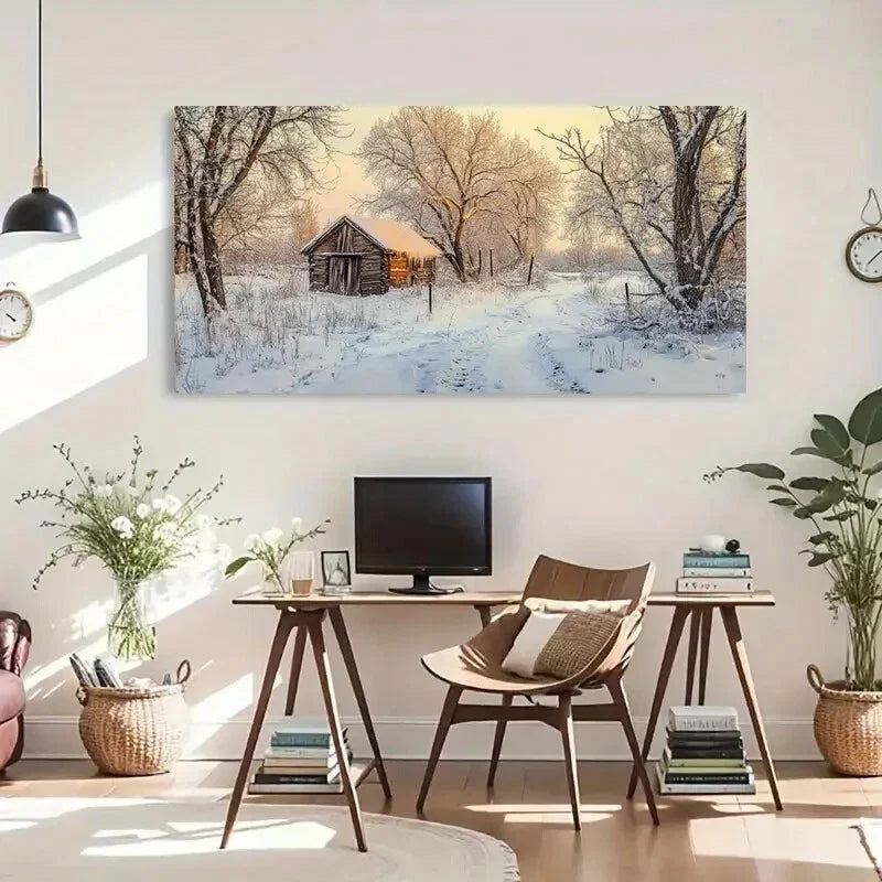Snowy Forest Landscape Tranquil Wall Art Canvas Office Home Room Framed 120x60cm