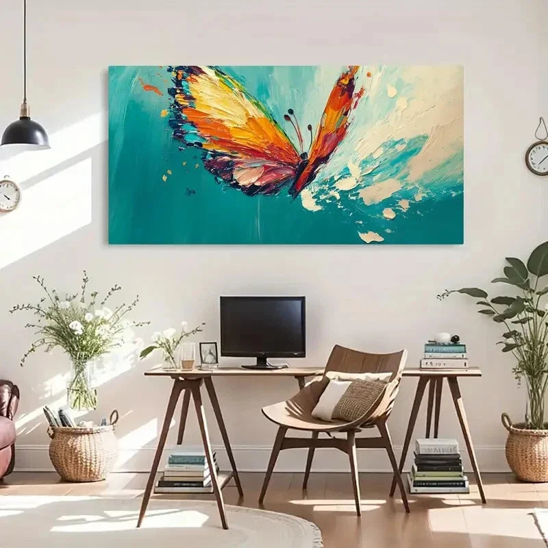 Vibrant Butterfly Abstract Wall Art Canvas Office Home Room Framed 120x60cm