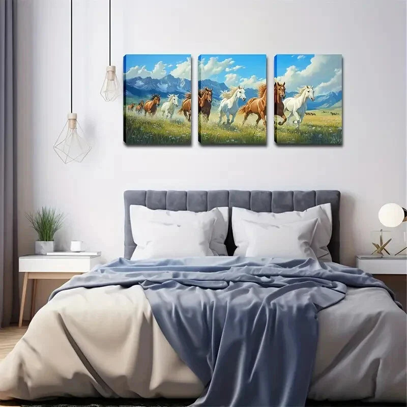 3pcs Different Colors Of Horses Specific Style Wall Art Set Canvas Framed 40x60cm - High Quality Print 100% Australian Made Wall Canvas Ready to Hang