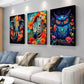 3pcs Vibrant Animal with Floral Accents Wall Art Set Canvas Framed 40x60cm - High Quality Print 100% Australian Made Wall Canvas Ready to Hang