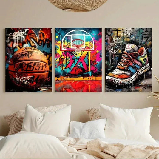 3pcs Colorful Basketball Graffiti Basketball Metal Print Ready to Hang Art