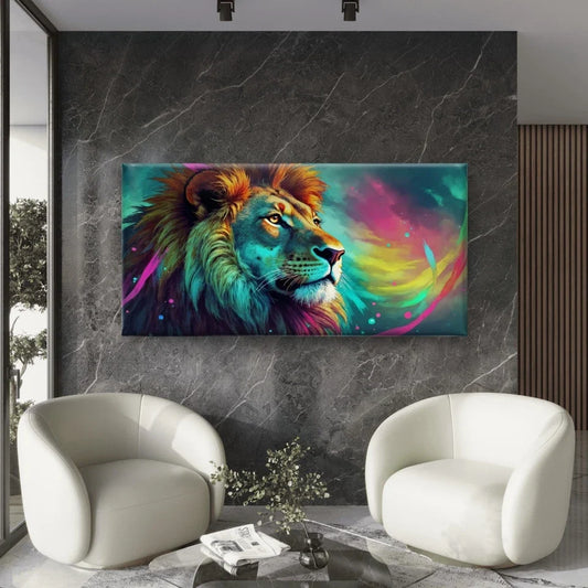 Abstract Colorful Lion Wall Art Canvas Office Home Room Framed 80x45cm