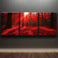 3pcs Abstract Red Modern Forest Sunrise Metal Print Ready to Hang Art