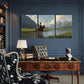 3pcs Western Cowboy Riding Horse Mountain LandscapeMetal Print Ready to Hang Art