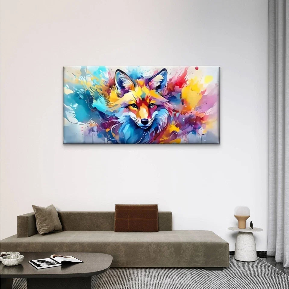 Colorful Foxes Abstract Wall Art Canvas Office Home Room Framed 120x60cm